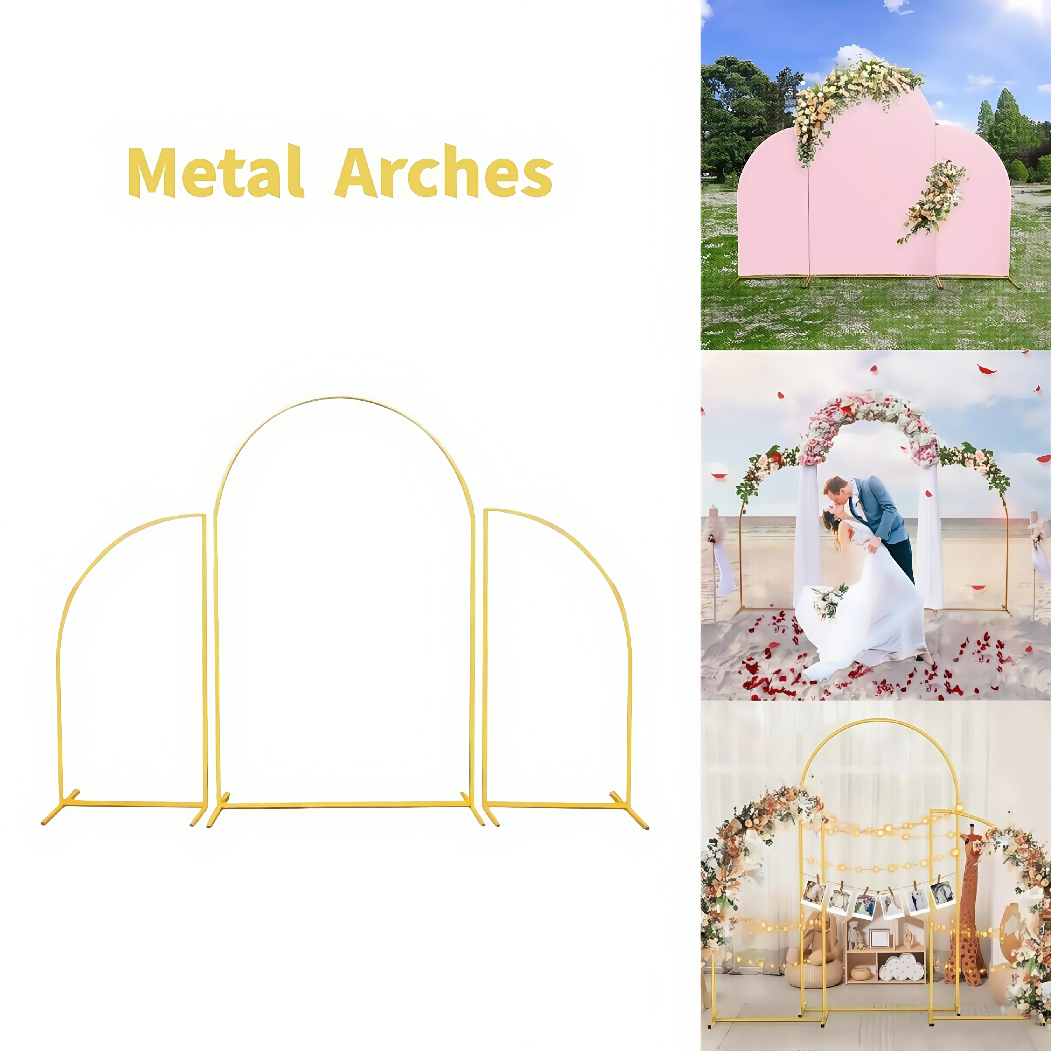 Backdrop Stand Kit - Crown Metal Arch Stand,3pcs Set, Gold