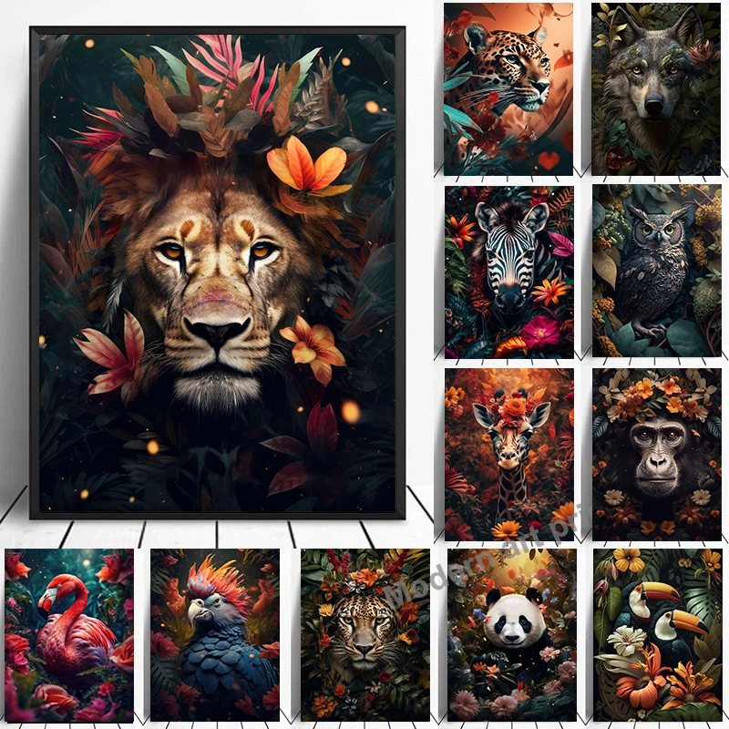 Photography Nature - Lion Flamingo Panda Monkey in Flower