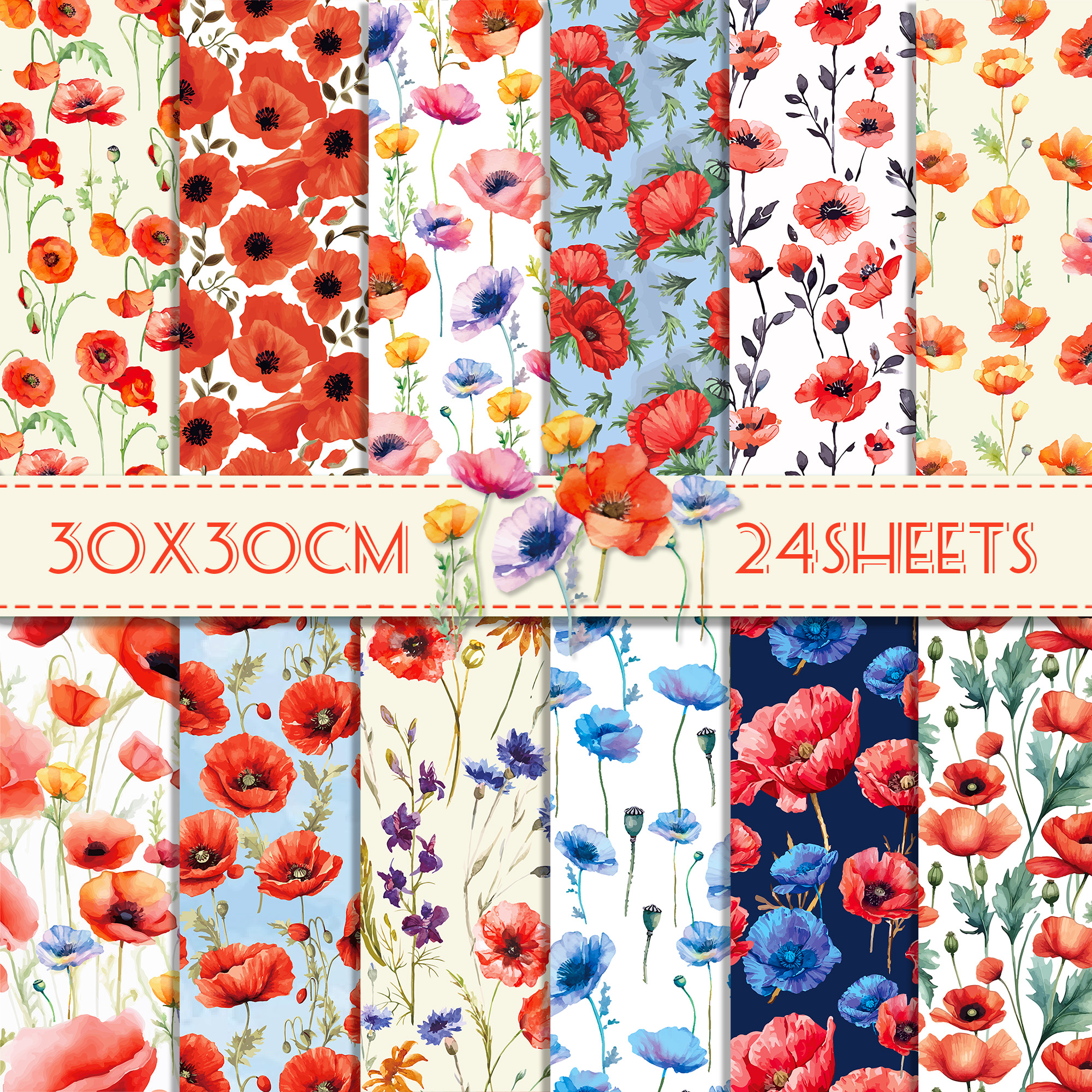 24pcs 30*30cm Poppy Red Flower – Photography Class Bewertung und Preis