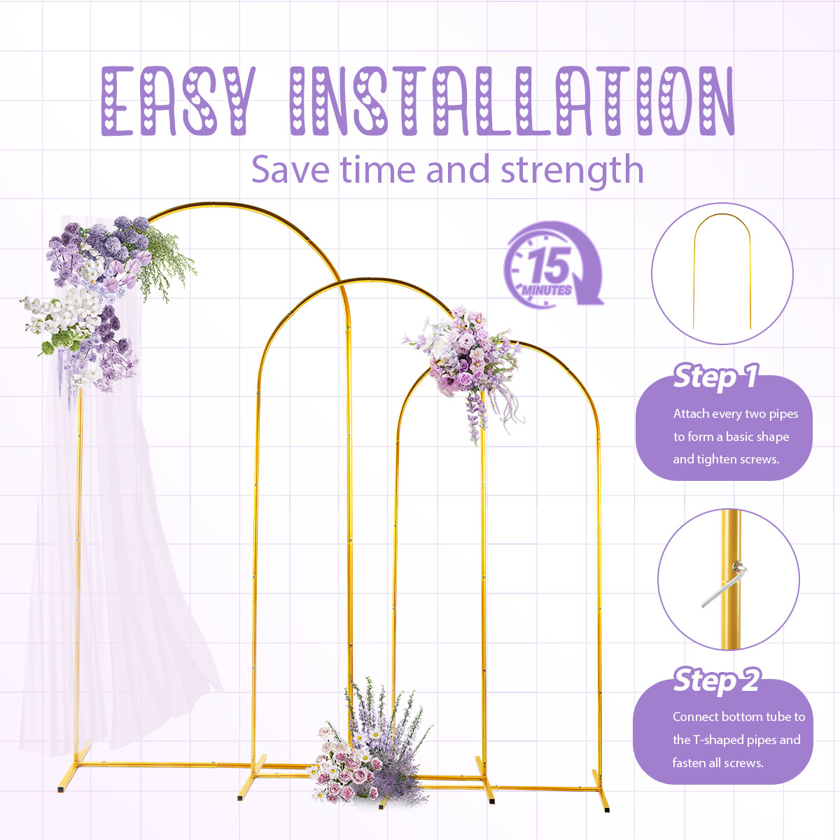 3Pack Golden Metal Arch Kits,  – Backdrop Stand Kit Bewertung und Preis